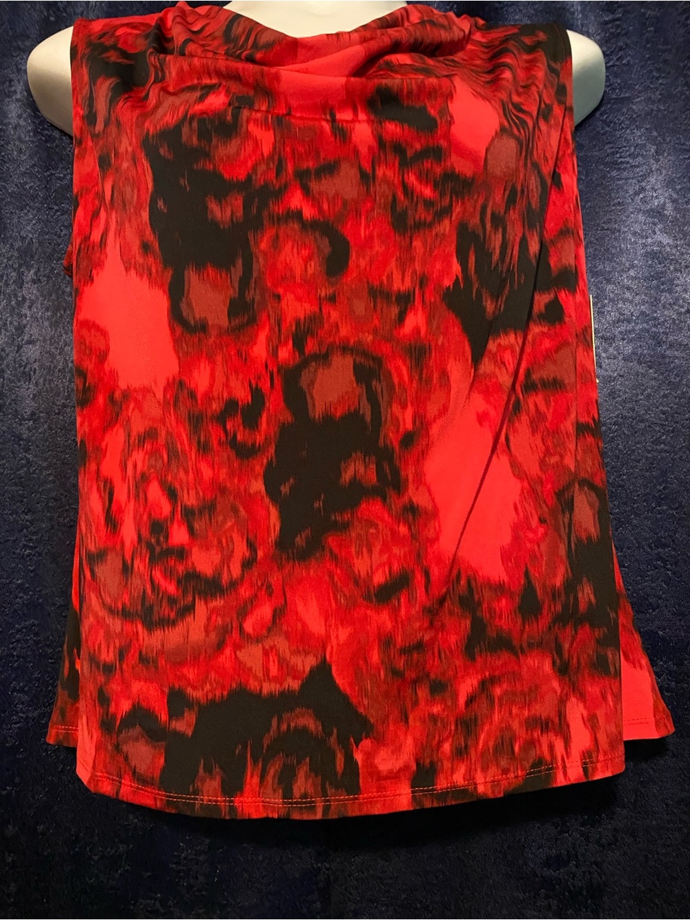Ellen Tracy Red and Black Abstract Print Sleeveless Blouse XL